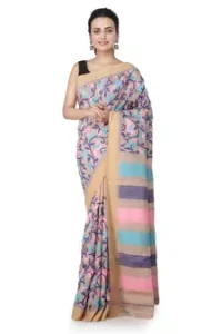 Beige Hand Woven Silk Saree With Blouse