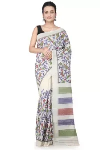 Off White Hand Woven Silk Saree With Blouse