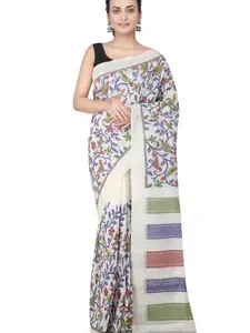 Off White Hand Woven Silk Saree With Blouse