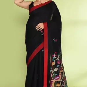 Women's Black Embellished Matka Silk Blend Jamdani Saree